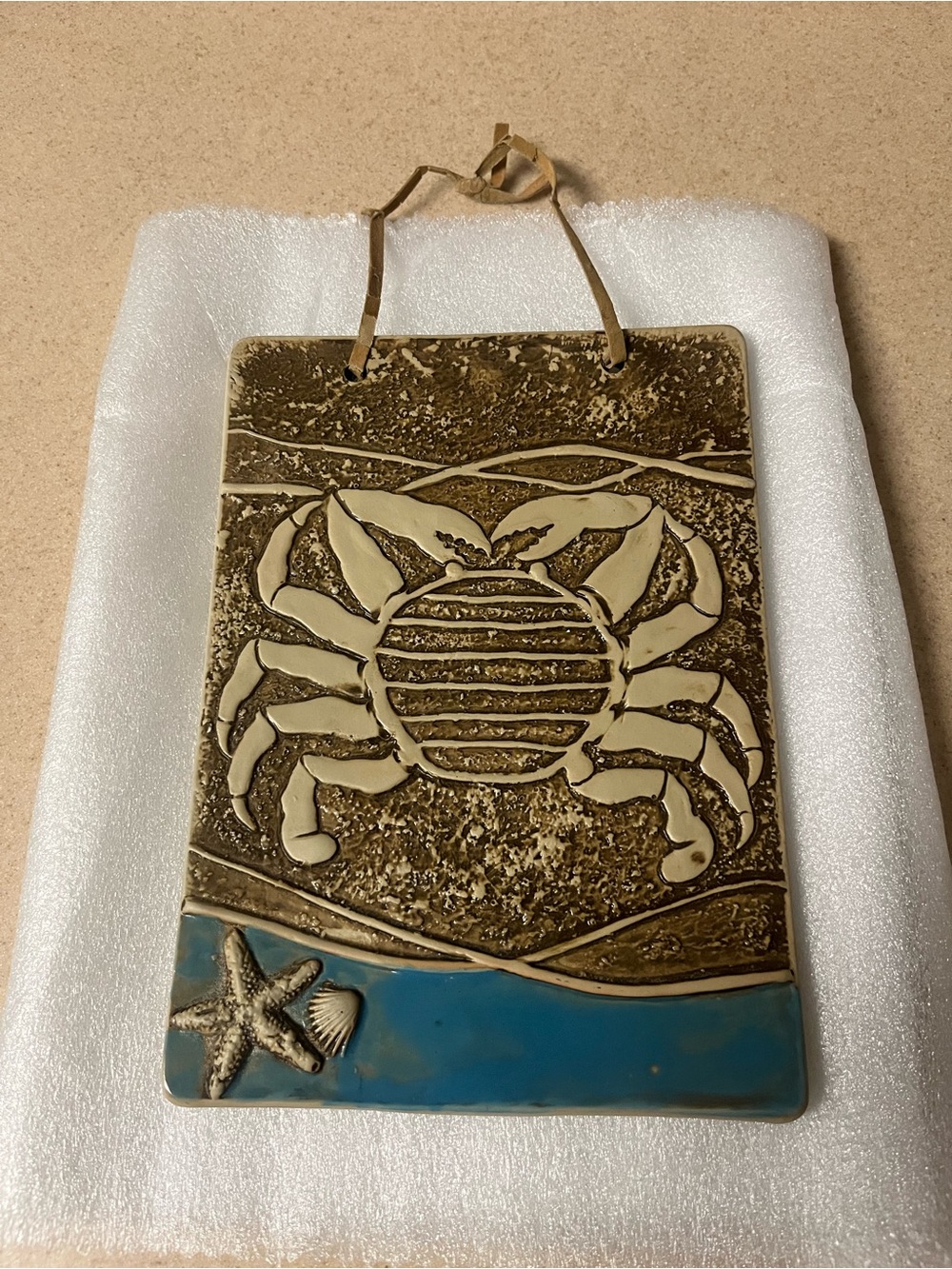 Ceramic Pottery Coastal Beach Nautical Crab Shells Shell art plaque Wall Decor